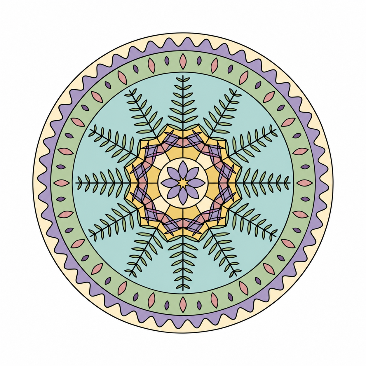Fern Frond Mandala colored example