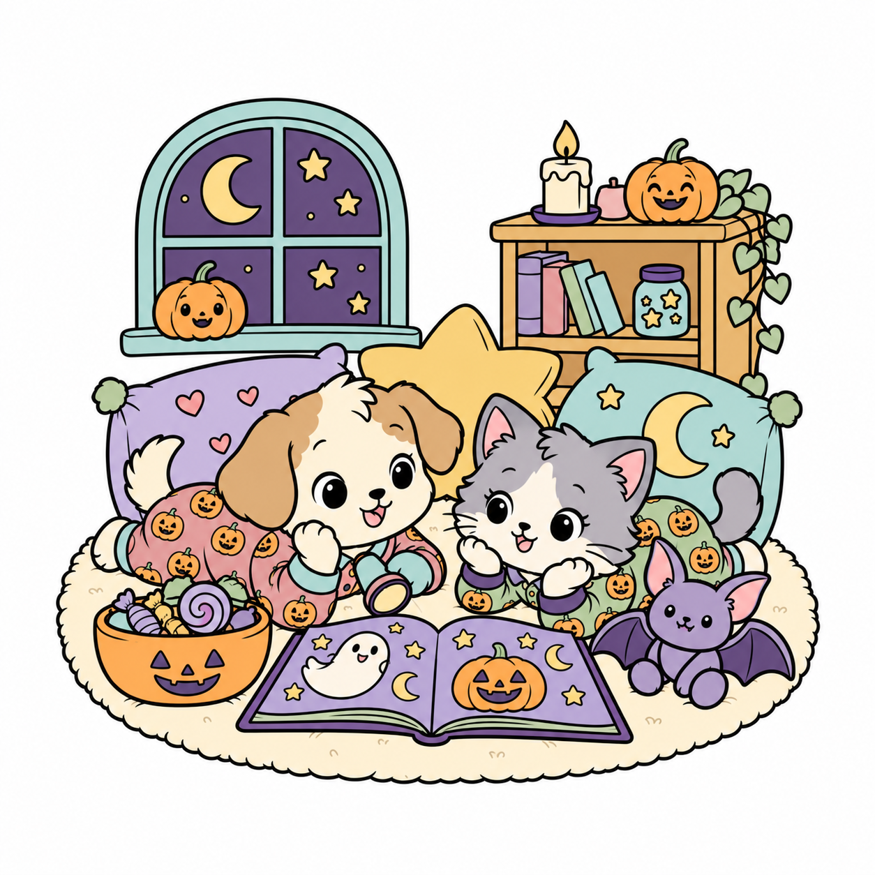 Halloween Sleepover Pile colored example
