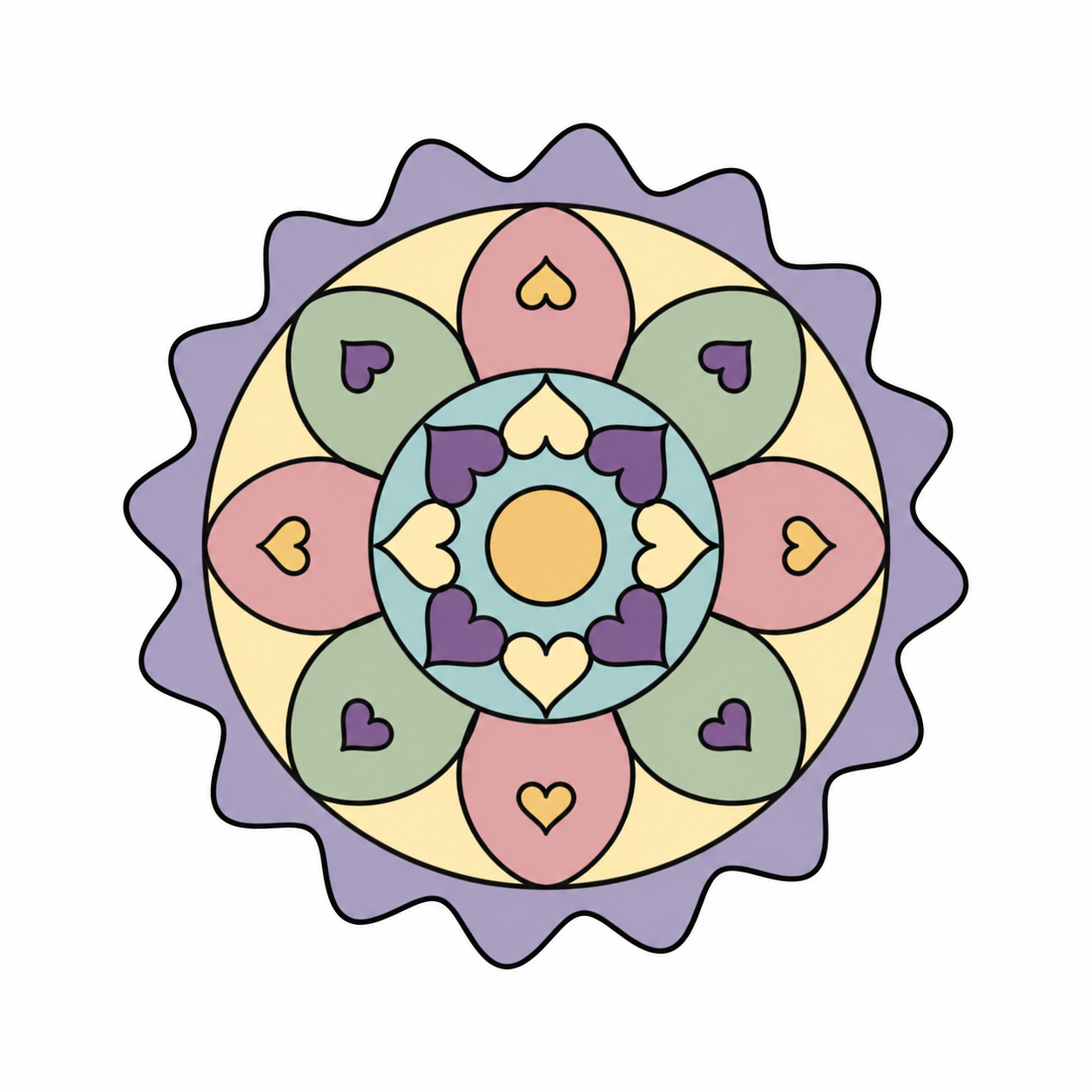 Heart Petal Mandala colored example