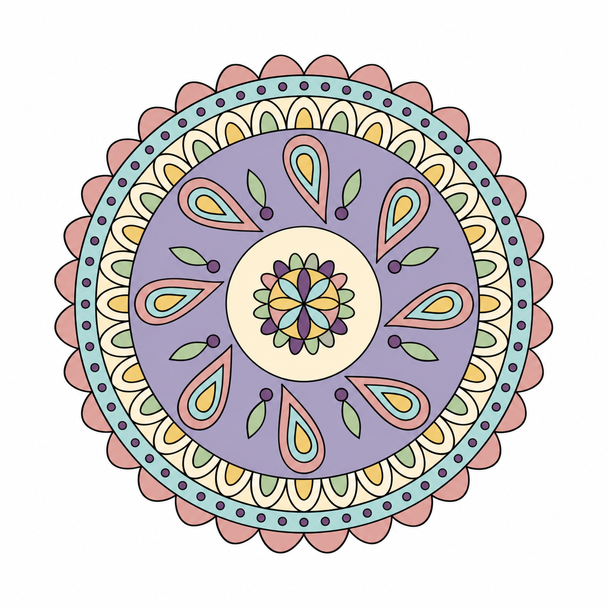 Henna Paisley Mandala colored example