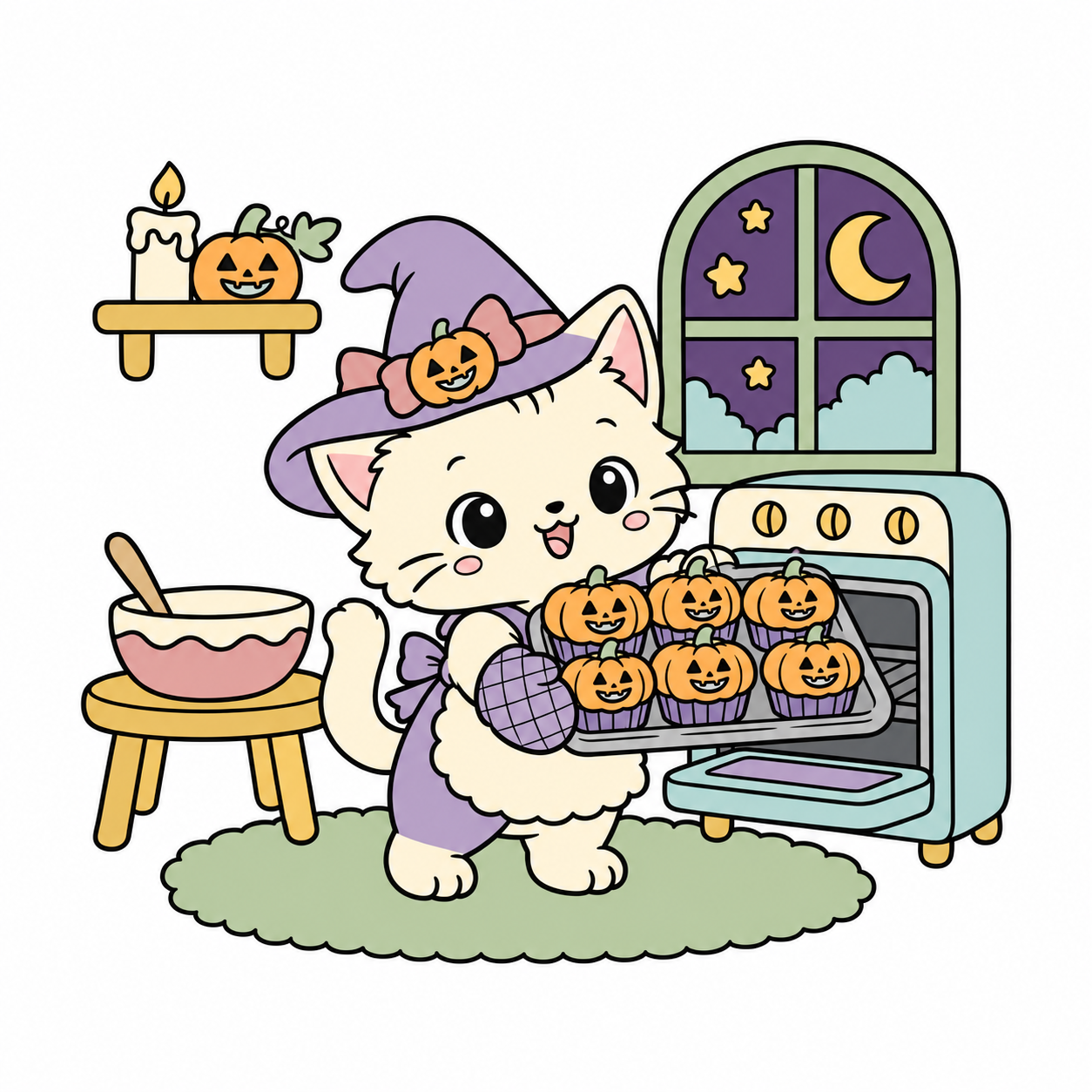 Kitten Pumpkin Muffins colored example