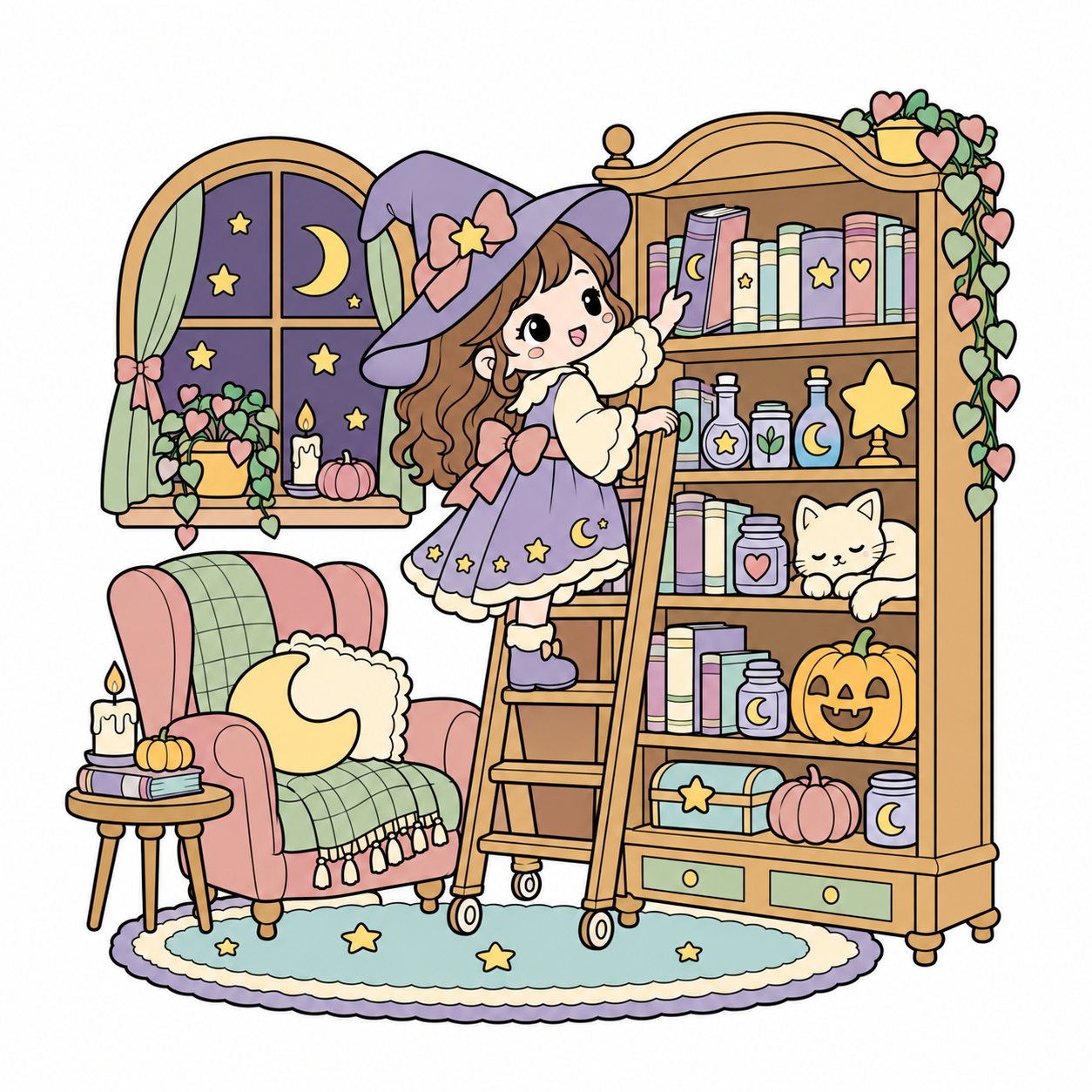 Little Witch Library colored example