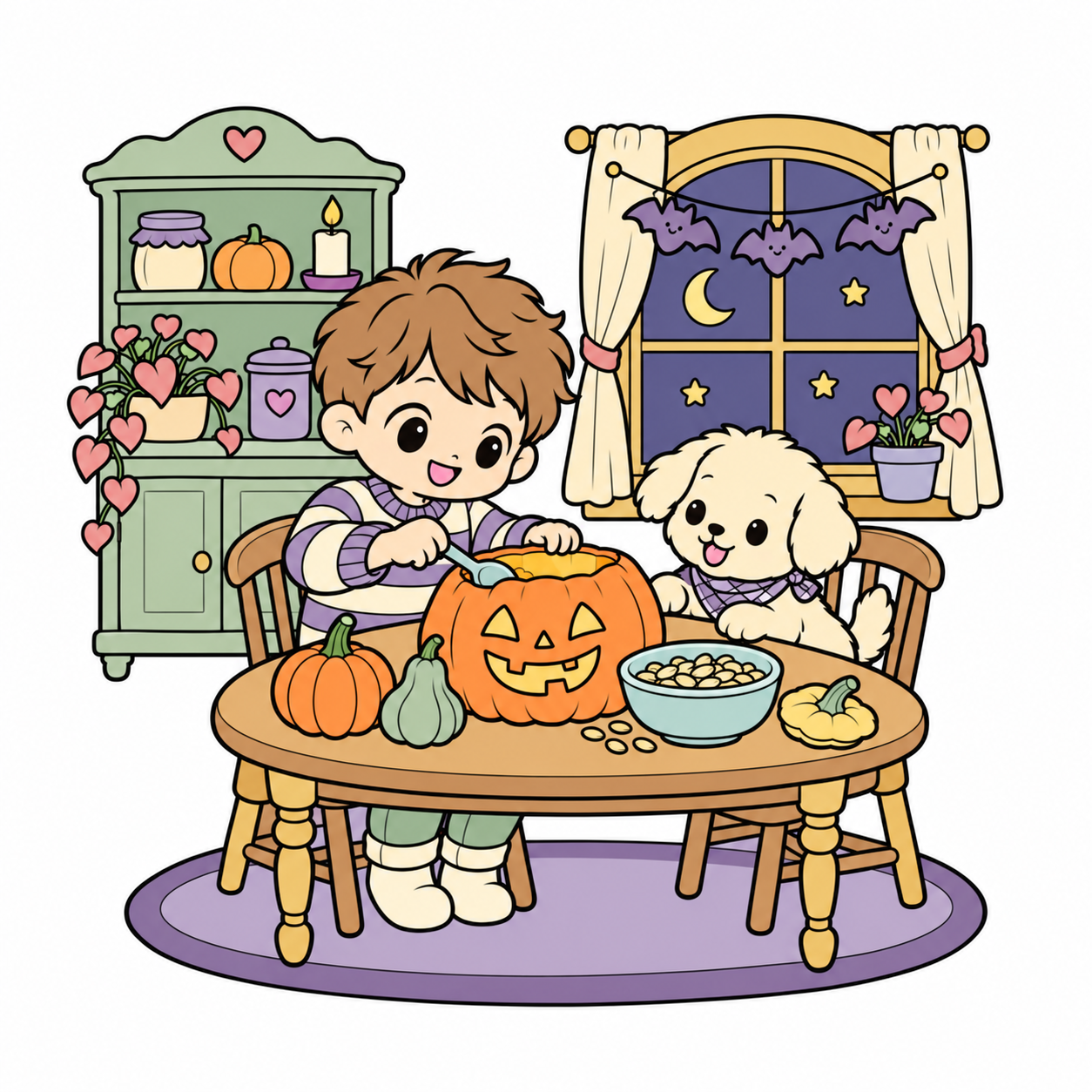 Pumpkin Carving Kitchen Table colored example