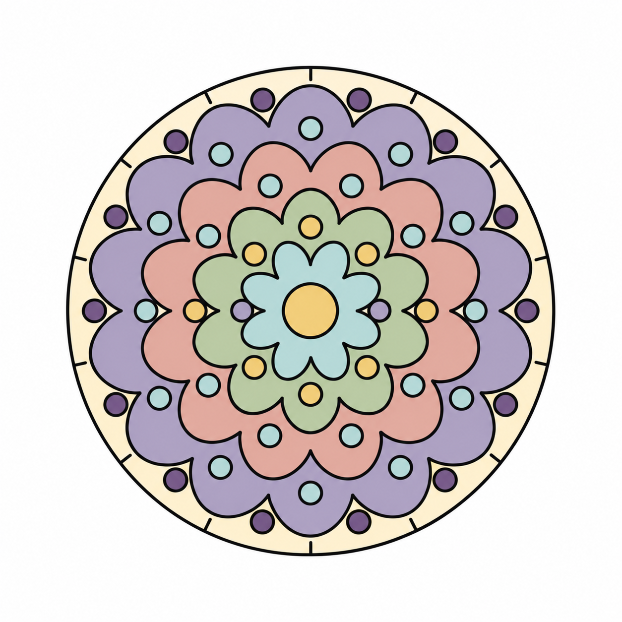 Rainbow Scallop Mandala colored example
