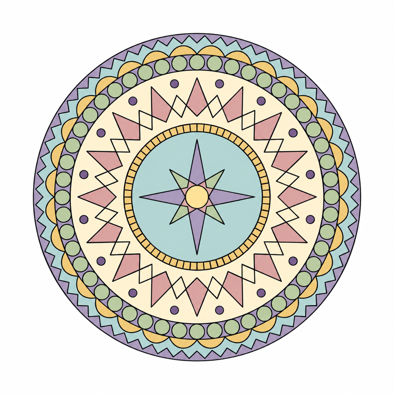 Starburst Compass Mandala colored example