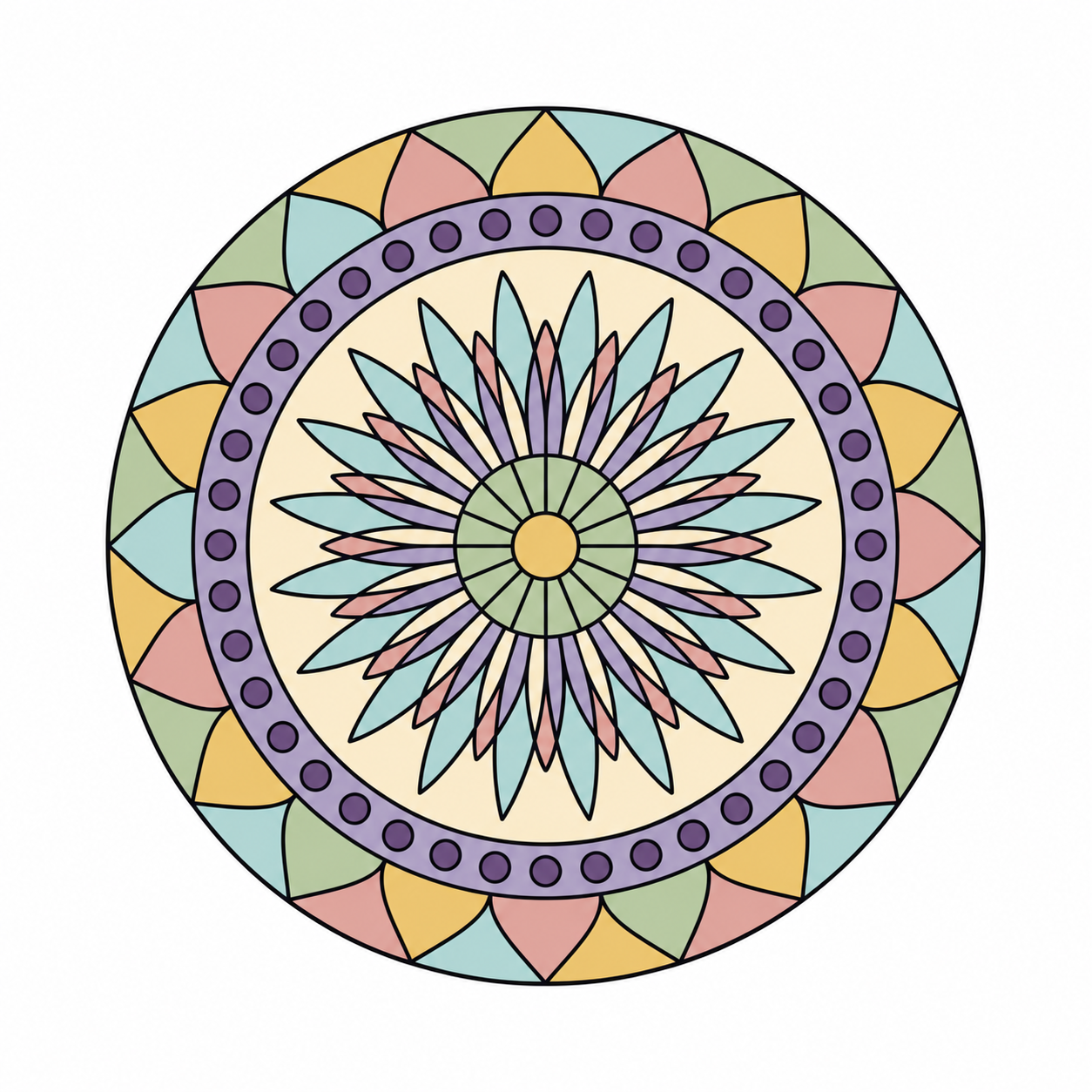 Sunflower Wheel Mandala colored example