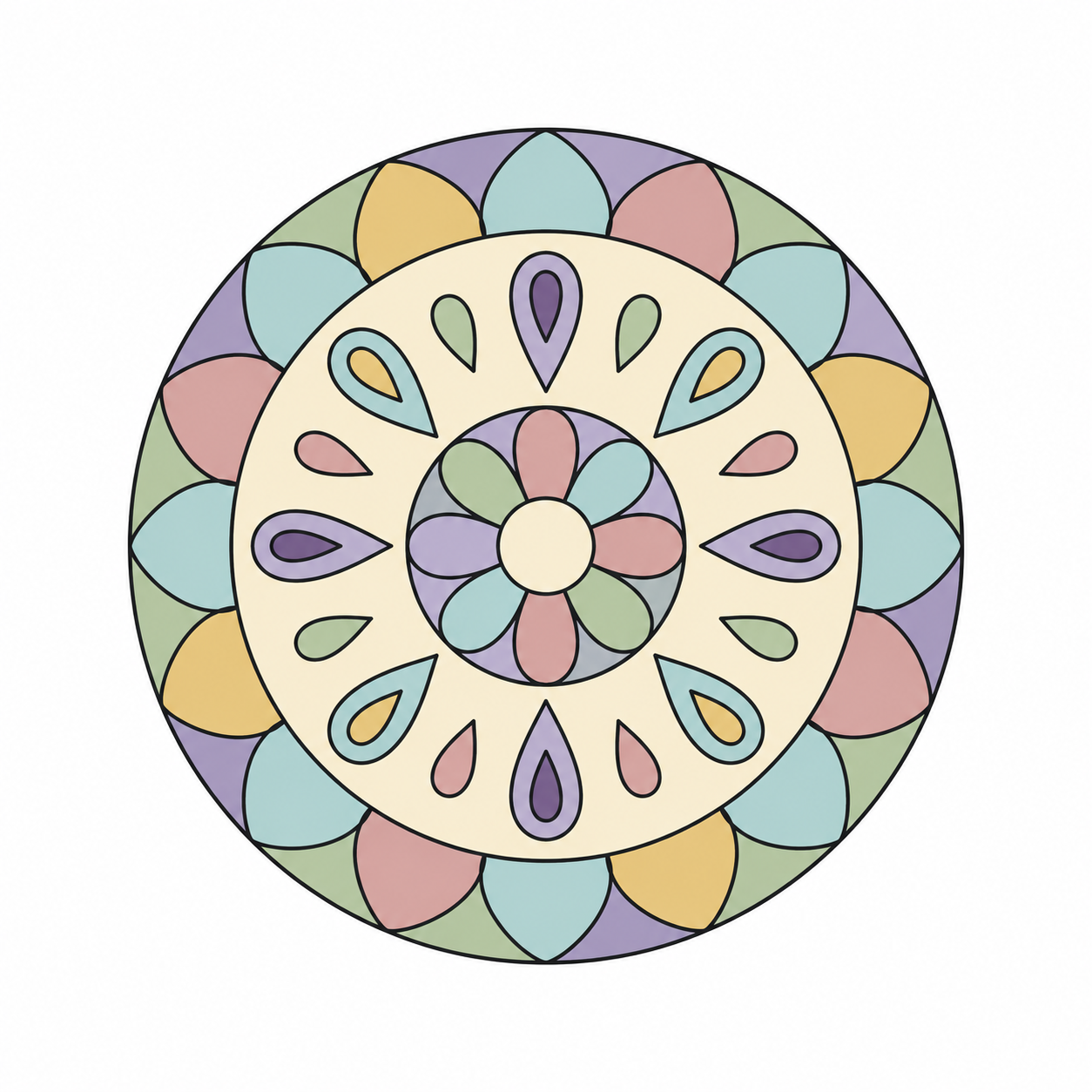 Teardrop Bouquet Mandala colored example