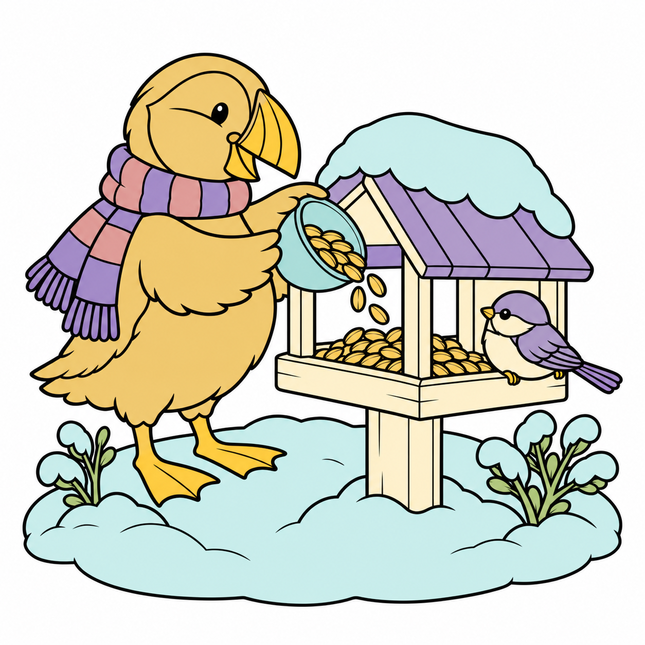 Puffin's Snowy Bird Feeder colored example