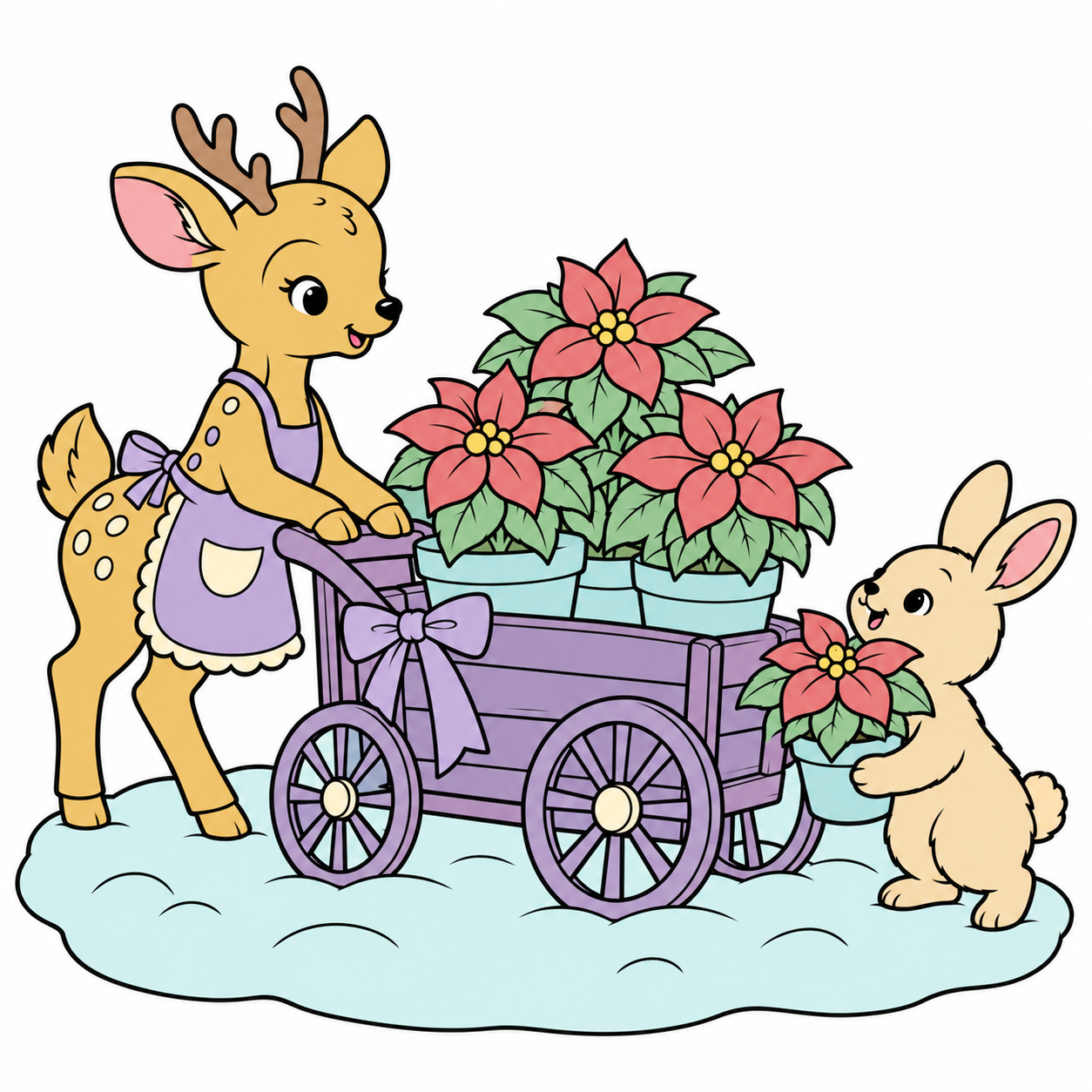 Deer's Poinsettia Flower Cart colored example