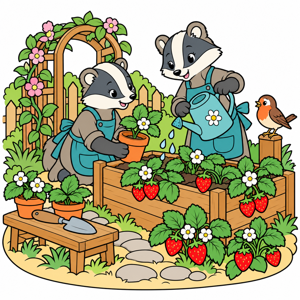 Badgers in the Strawberry Garden colored example