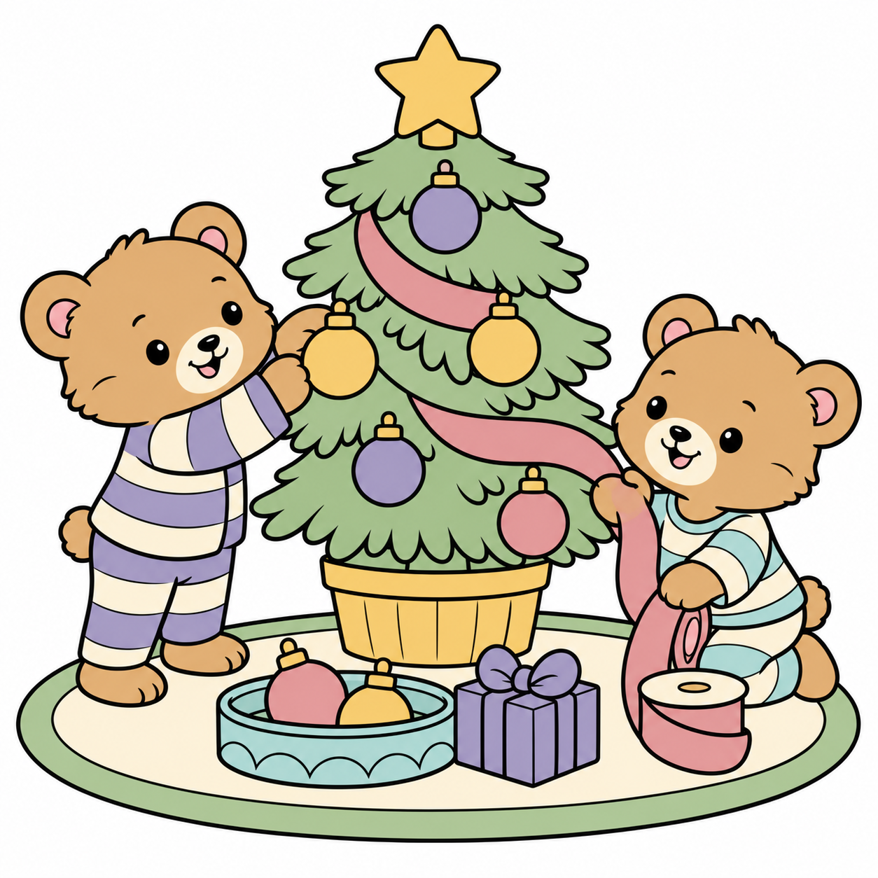 Bears Decorating a Christmas Tree colored example