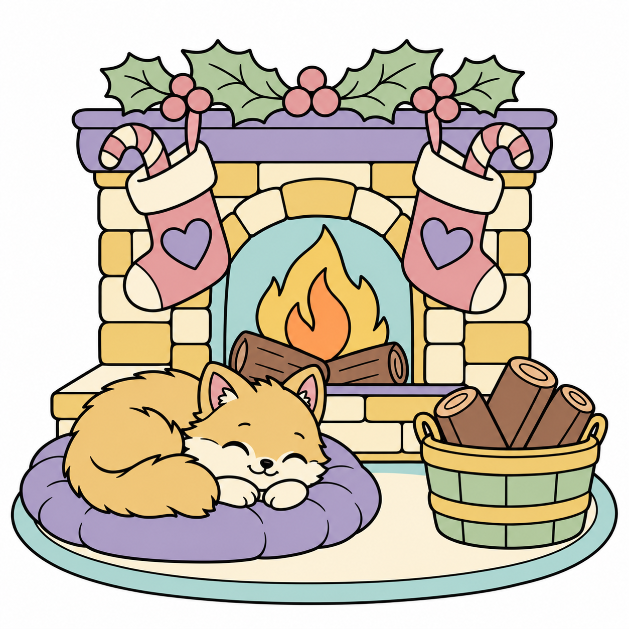 Christmas Stockings by the Fireplace colored example