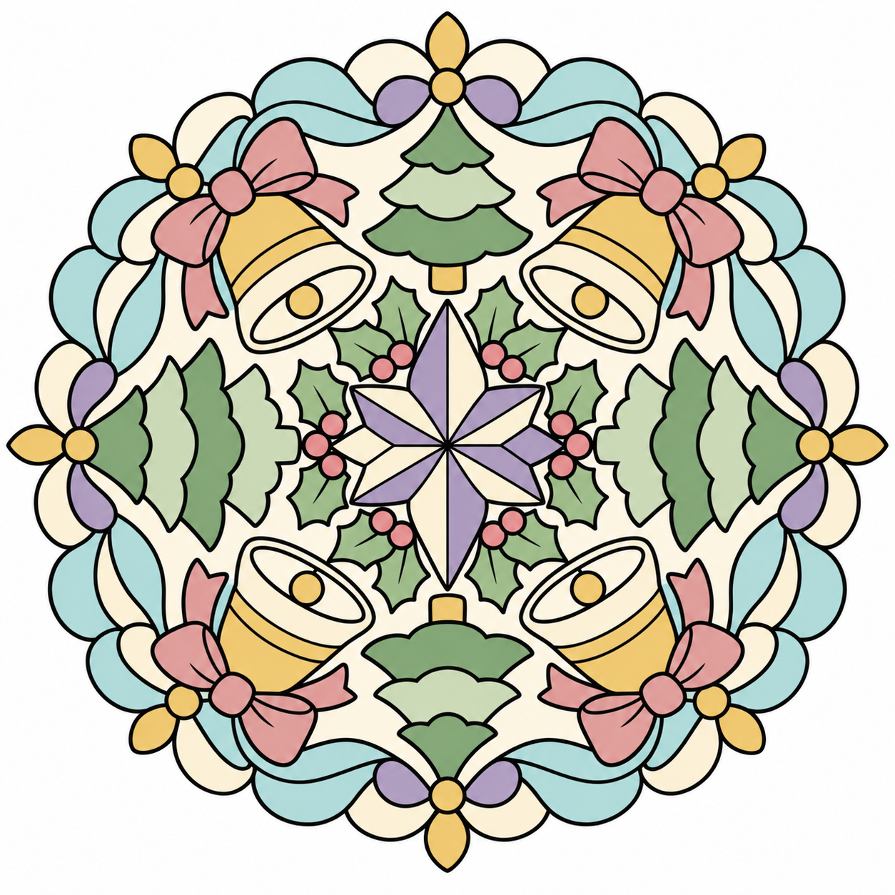 Christmas Tree and Bells Mandala colored example