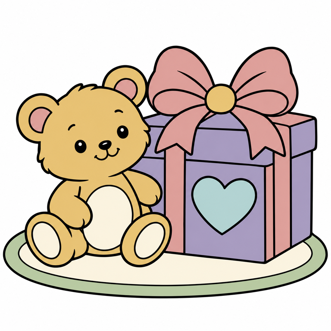 Easy Teddy Bear with a Present colored example