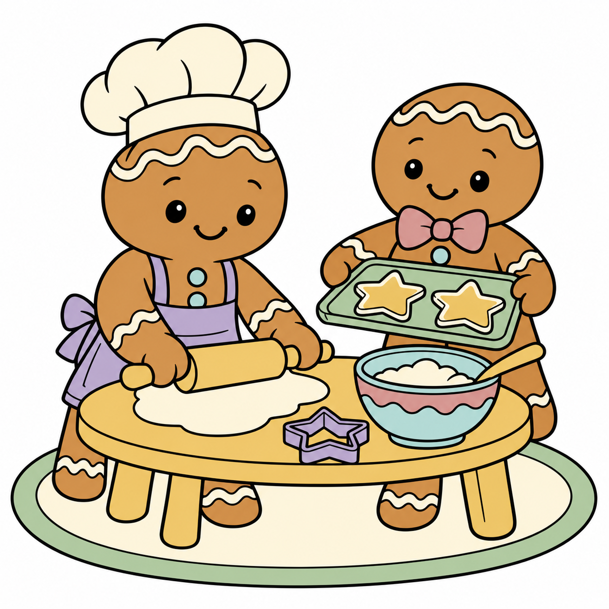 Gingerbread Men Baking Cookies colored example
