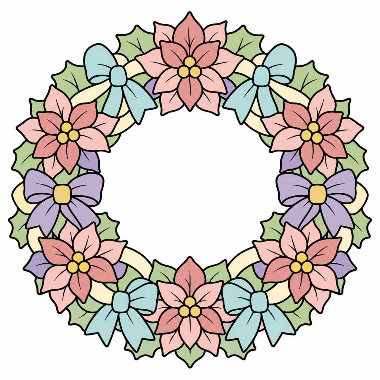 Poinsettia Christmas Wreath colored example