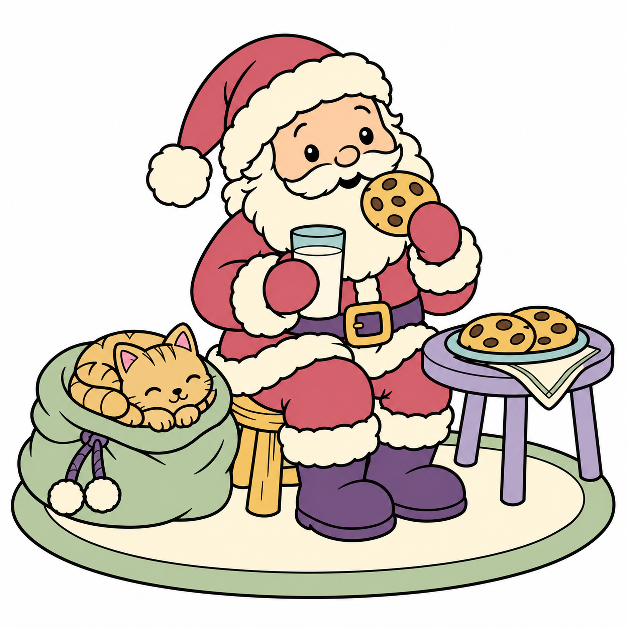 Santa with Cookies and Milk colored example