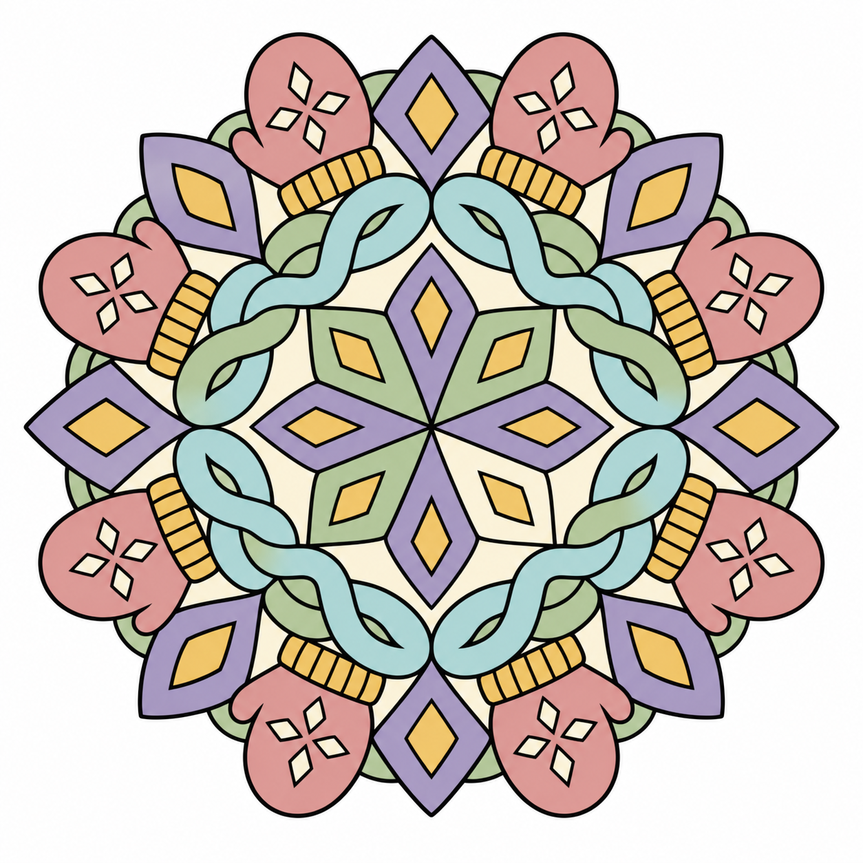 Winter Mittens Mandala colored example