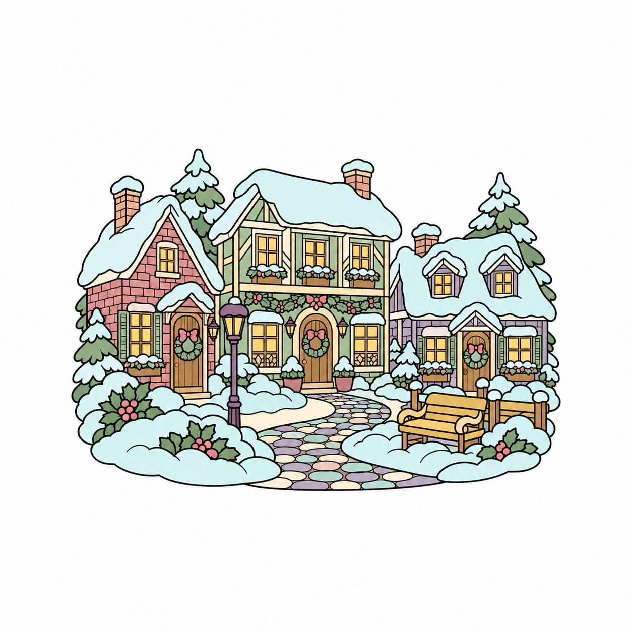 Snowy Christmas Village colored example