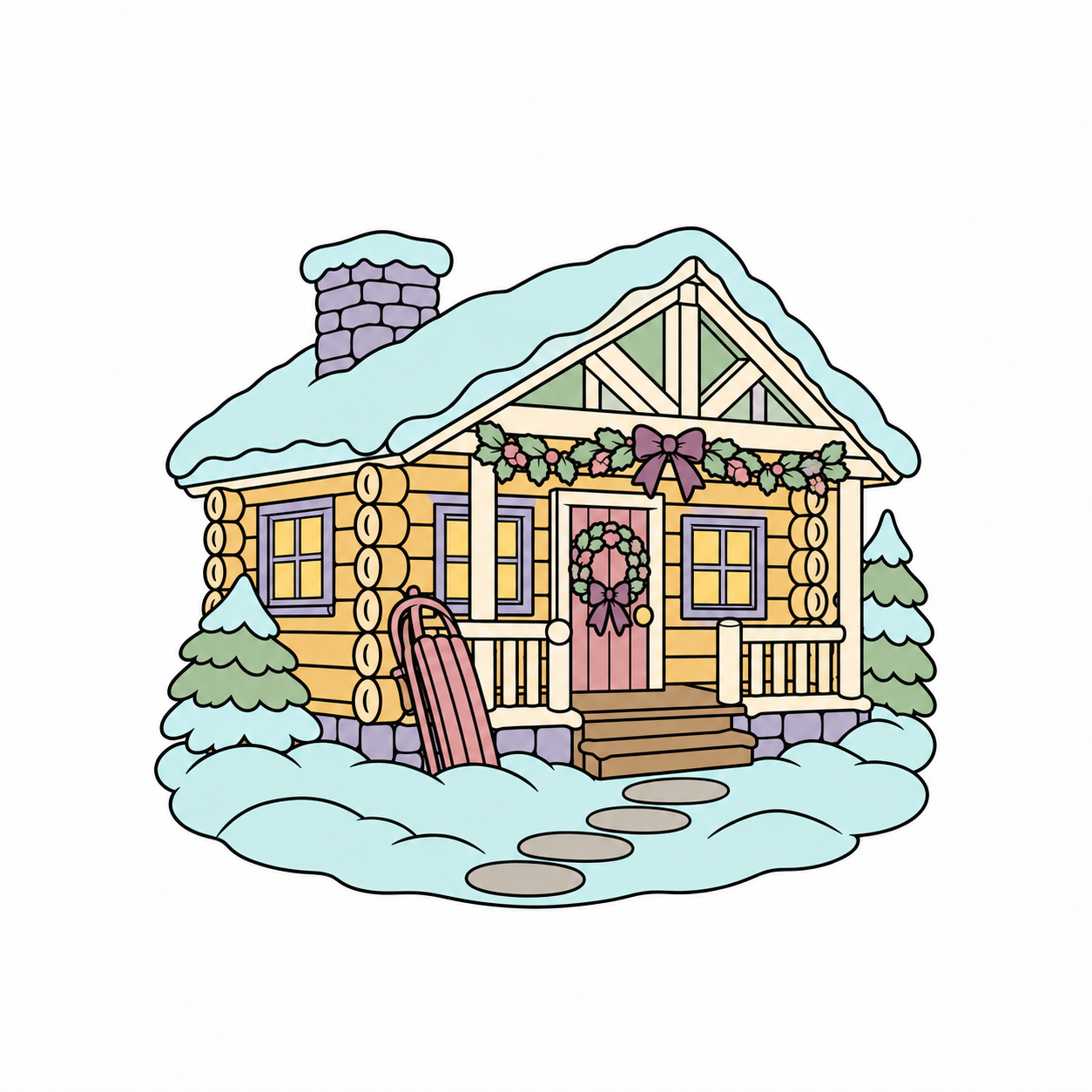 Log Cabin at Christmas colored example