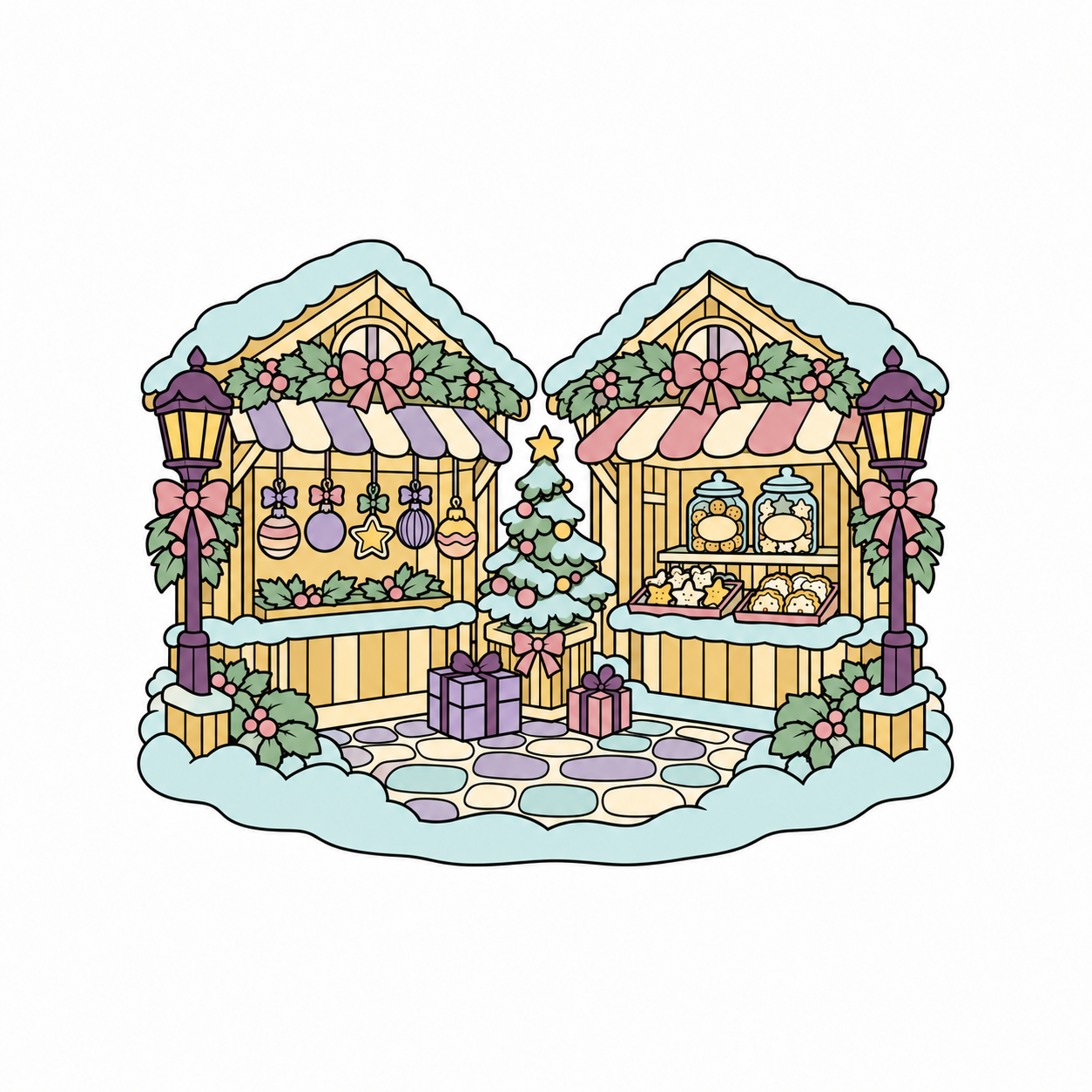Christmas Market Stalls colored example