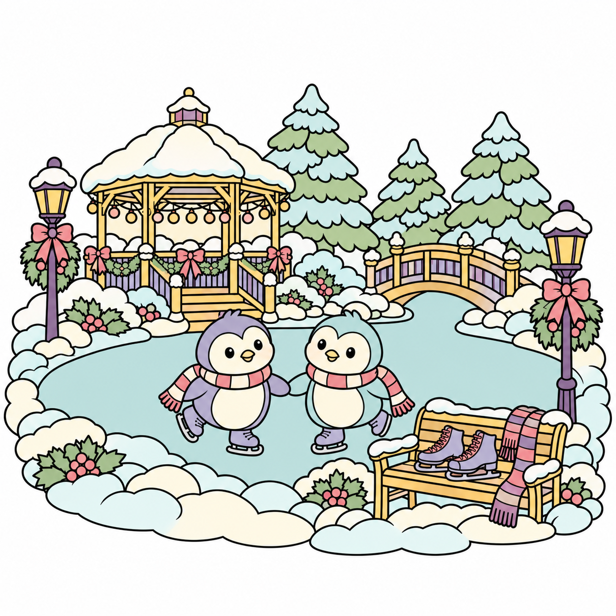 Frozen Pond Skating Evening colored example