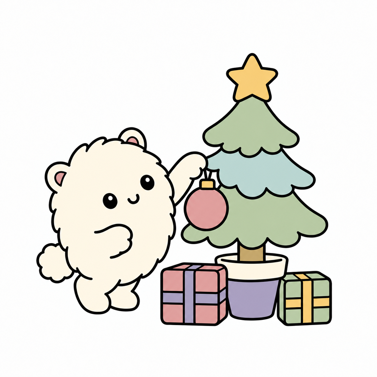 Snow Puff Decorating a Christmas Tree colored example