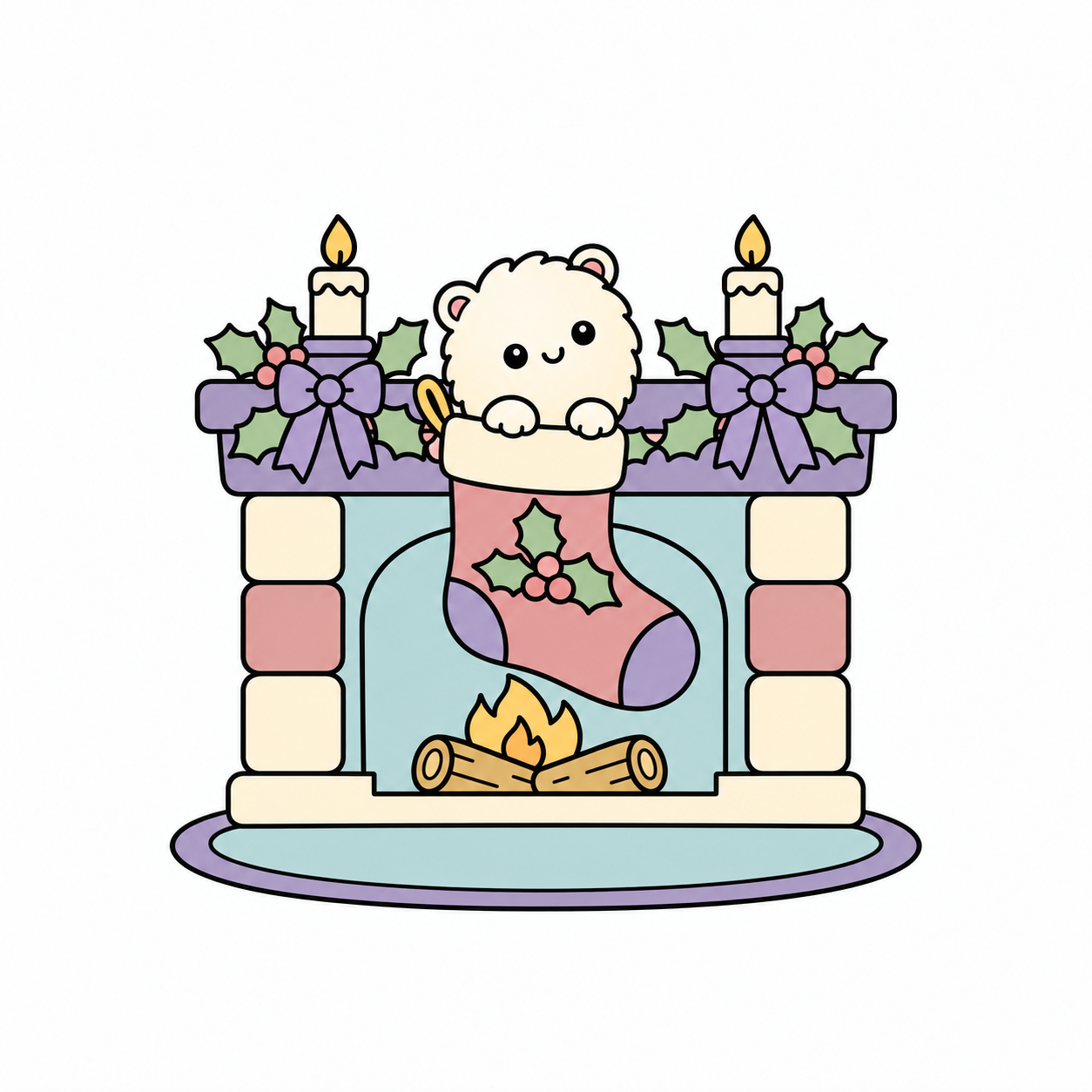 Snow Puff Hiding in a Christmas Stocking colored example