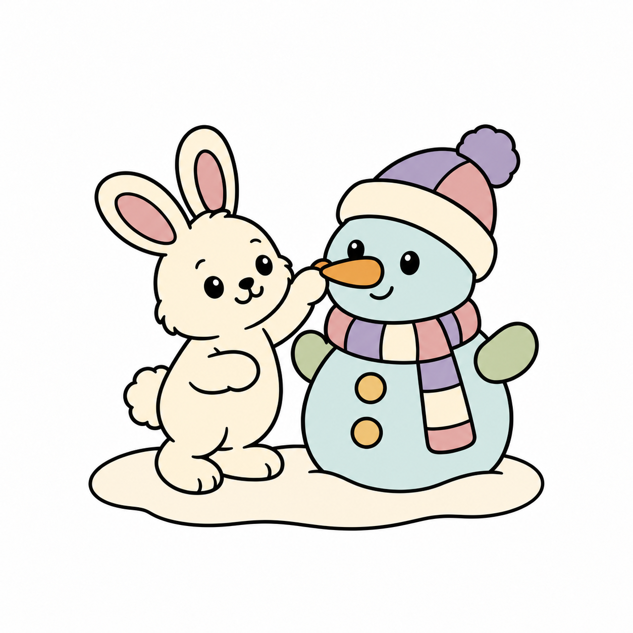 Bunny Building a Snowman colored example