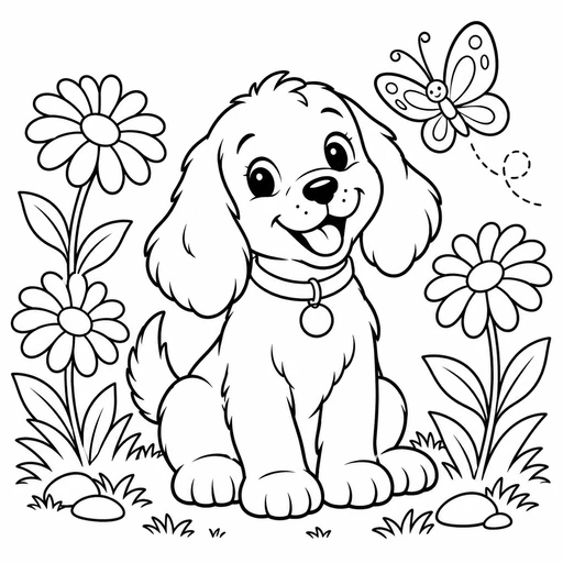 Puppy in the Garden coloring picture