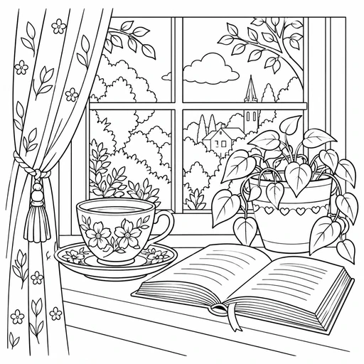Cozy Tea Corner coloring picture