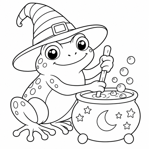 Witch Frog Cauldron coloring picture