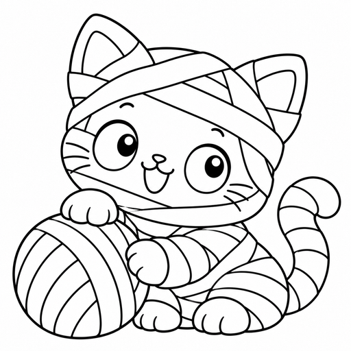 Mummy Kitten Yarn Ball coloring picture