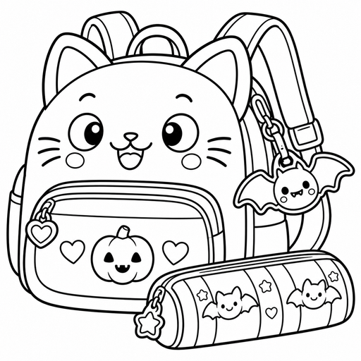 Black Cat Halloween Backpack coloring picture