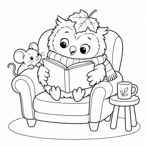 Owl Lost in Autumn Book coloring picture