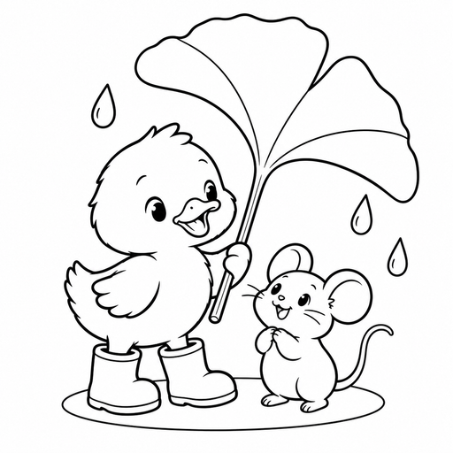 Duckling Ginkgo Umbrella coloring picture