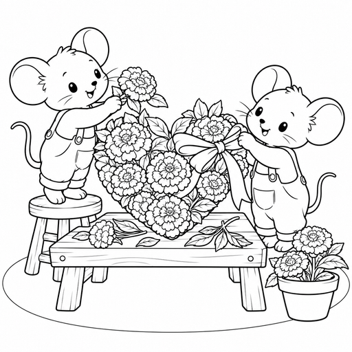 Mouse Marigold Heart Gift coloring picture