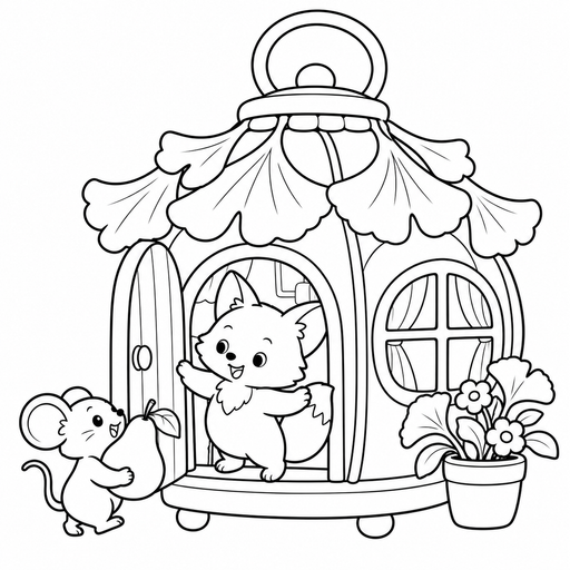 Fox Autumn Lantern Home coloring picture