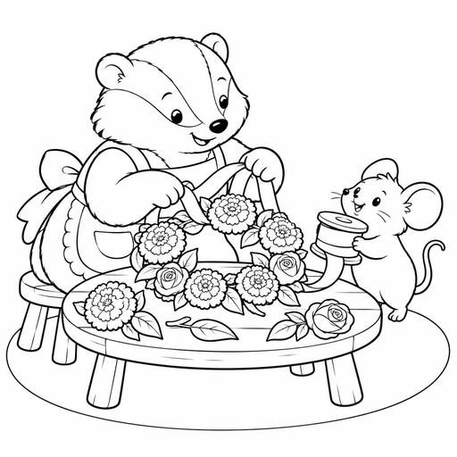 Badger Flower Crown Workshop coloring picture