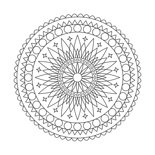 Celestial Sun Mandala coloring page – free printable line art