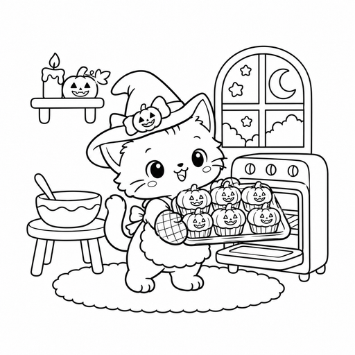 Kitten Pumpkin Muffins coloring picture