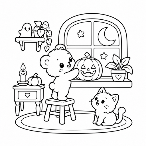 Bear Cub Window Lantern coloring page – free printable line art