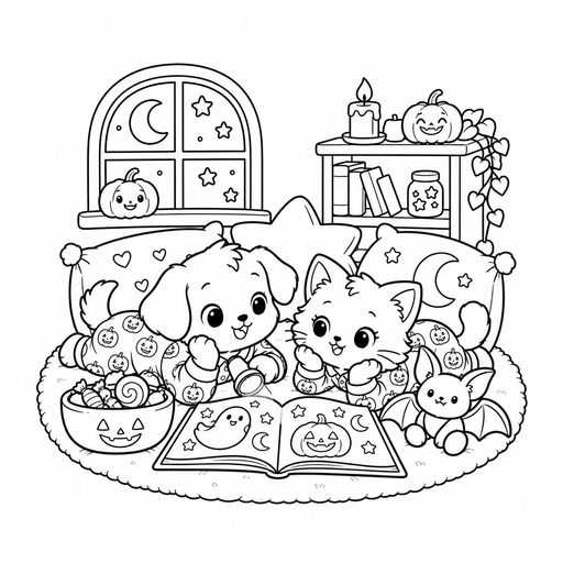 Halloween Sleepover Pile coloring picture