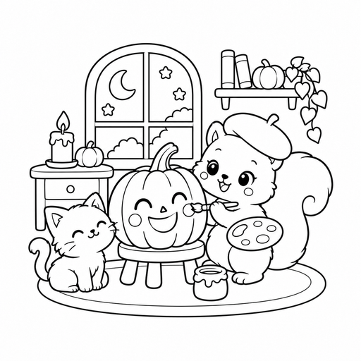 Squirrel Pumpkin Painter coloring picture