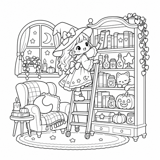 Little Witch Library coloring picture