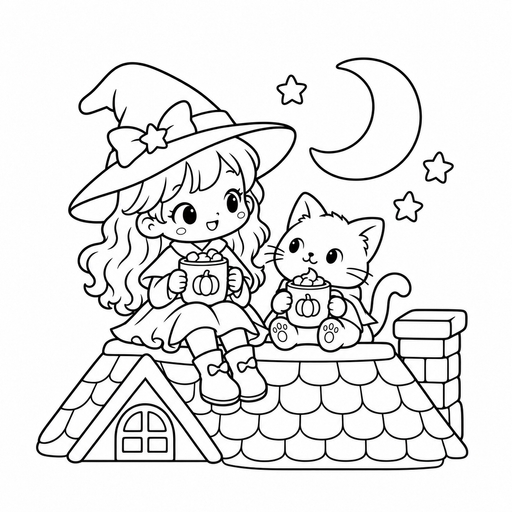 Rooftop Moon Cocoa coloring picture