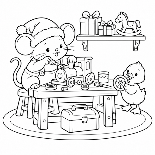 Mouse's Christmas Toy Train coloring picture