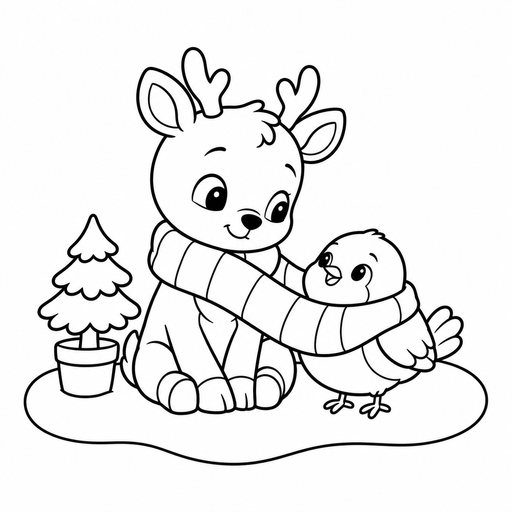 Reindeer and Robin's Winter Scarf coloring picture
