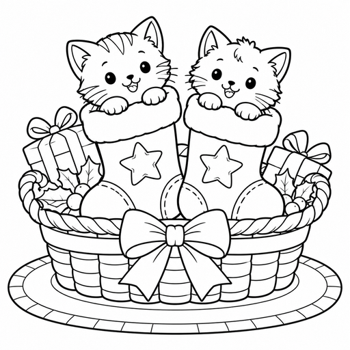 Stocking Kitten Surprise coloring picture