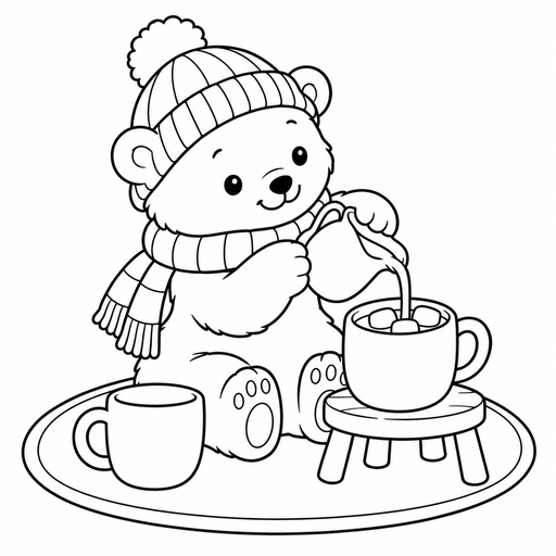 Polar Bear Cocoa Pour coloring picture